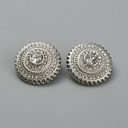 1-Hole Alloy Button, with Rhinestone, Flat Round, Platinum, 20x10.5mm, Hole: 2mm(DIY-WH0366-90P)