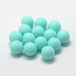 Food Grade Eco-Friendly Silicone Beads, Round, Cyan, 8~10mm, Hole: 1~2mm(SIL-R008A-62)