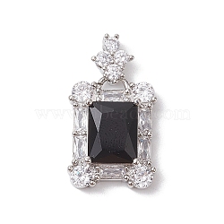 Brass Micro Pave Cubic Zirconia Pendants, wiht Glass, Rectangle, Black, 25mm, Hole: 4x1mm(FIND-C047-10P-01)