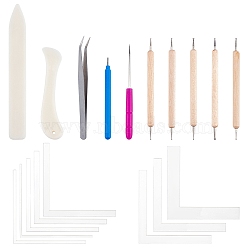 Globleland Plastic Letter Opener Knife Tools, Paper Quilling Tool, Iron Beading Tweezers, 5PCS Double Head Nail Art Wood Dotting Tools, Iron Bead Needles, with Plastic Handle, Mixed Color, 18pcs/bag(TOOL-GL0001-02)