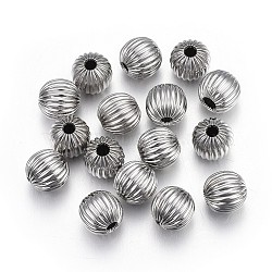 Tarnish Resistant 304 Stainless Steel Corrugated Beads, Round, Stainless Steel Color, 10mm, Hole: 2.5mm(STAS-P218-24-10mm)