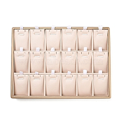 Wooden Necklace Presentation Boxes, Covered with PU Leather, 18 Grids Stackable Pendant Necklace Display Tray, Rectangle, BurlyWood, 18x25x3.2cm(NDIS-O006-01)