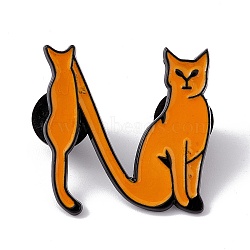 Cat Initial Letter Enamel Pin, Electrophoresis Black Alloy Cartoon Brooch for Backpack Clothes, Letter.N, 29.5x29x2mm, Pin: 1.2mm(JEWB-A005-27-N)