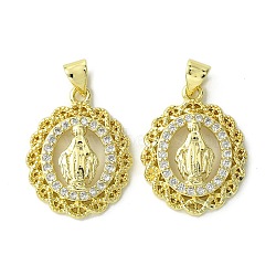 Brass Micro Pave Cubic Zirconia Pendants, Real 18K Gold Plated, Oval, 23x18x4.5mm, Hole: 4x3mm(KK-H472-53P-G)