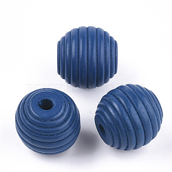 Painted Natural Wood Beehive Beads, Round, Marine Blue, 18x17mm, Hole: 3.5~4mm(WOOD-S049-04B-02)