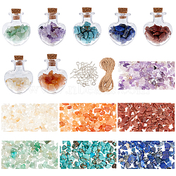 SUPERFINDINGS 14Pcs Heart Transparent Glass Bottles, with Gemstone No Hole/Undrilled Chip Beads, 30Pcs Iron Screw Eye Pin Peg Bails, Jute Cord, 33x23x10mm, 14pcs(AJEW-FH0001-78)