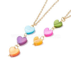 Natural Shell Heart Pendant Necklace with 304 Stainless Steel Chains for Women, Golden, Colorful, 17.76~17.91 inch(45.1~45.5cm)(NJEW-C016-07G)