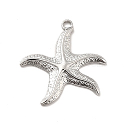 304 Stainless Steel Pendants, Starfish Charms, Stainless Steel Color, 37x35x3mm, Hole: 3mm(STAS-I197-019P)