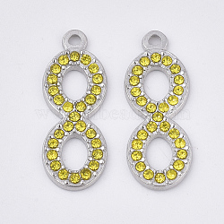 304 Stainless Steel Pendants, with Rhinestone, Number 8, Citrine, 26x10x2mm, Hole: 1.6mm(STAS-T050-006F)