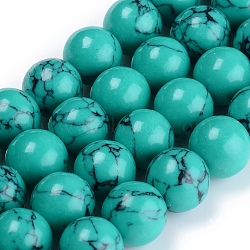 Synthetic Turquoise Beads Strand, Dyed, Round, Medium Turquoise, 14mm, Hole: 1mm, about 29pcs/Strand, 16 inch(40.64cm)(TURQ-H063-14mm-02)