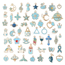 Alloy Enamel Pendants, Mixed Shapes, Light Gold, Light Gold, 50pcs/set(ENAM-YW0001-19)