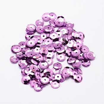 Plastic Paillette Beads, Semi-cupped Sequins Beads, Center Hole, Plum, 8x0.5mm, Hole: 1mm