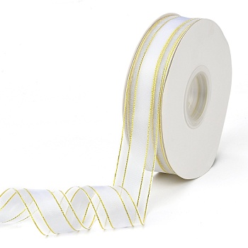Solid Color Organza Ribbons, Golden Wired Edge Ribbon, for Party Decoration, Gift Packing, Snow, 1"(25mm), about 50yard/roll(45.72m/roll)