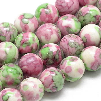 Synthetic Ocean White Jade Beads Strands, Dyed, Round, Flamingo, 8~9mm, Hole: 1mm, about 49pcs/strand, 15.7 inch