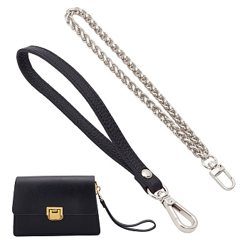 WADORN 2Pcs 2 Style Wristlet Bag Straps, Cowhide & Iron Wheat Chain Clutch Bag Straps Sets, with Stainless Steel Swivel Clasp, Platinum, 205~210mm, 1pc/style