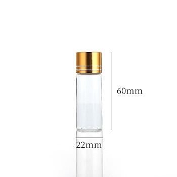 Clear Glass Bottles Bead Containers, Screw Top Bead Storage Tubes with Aluminum Cap, Column, Golden, 2.2x6cm, Capacity: 12ml(0.41fl. oz)