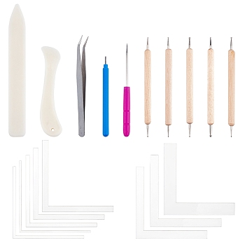 Globleland Plastic Letter Opener Knife Tools, Paper Quilling Tool, Iron Beading Tweezers, 5PCS Double Head Nail Art Wood Dotting Tools, Iron Bead Needles, with Plastic Handle, Mixed Color, 18pcs/bag