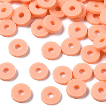 Handmade Polymer Clay Beads, for DIY Jewelry Crafts Supplies, Disc/Flat Round, Heishi Beads, Light Salmon, 6x1mm, Hole: 2mm, about 1010pcs/43g