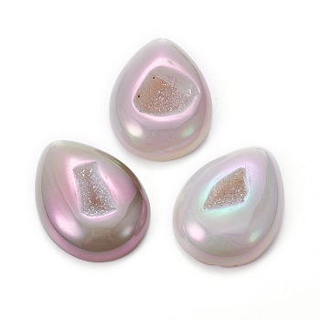 Electroplate Natural Agate Pendants, teardrop, Seashell Color, 40~41x30~31x9~11mm, Hole: 1.6mm