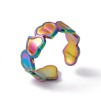 Ion Plating(IP) 304 Stainless Steel Heart Wrap Open Cuff Ring for Women, Rainbow Color, US Size 7(17.3mm)