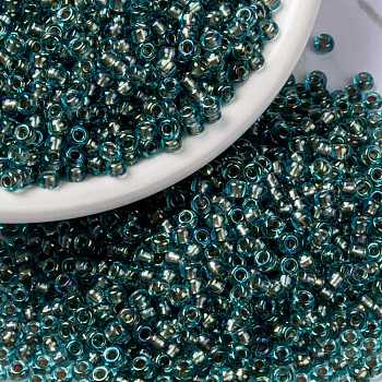 MIYUKI Round Rocailles Beads, Japanese Seed Beads, (RR3741) Fancy Lined Blue Silver, 8/0, 3mm, Hole: 1mm, about 422~455pcs/10g