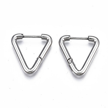 201 Stainless Steel Triangle Hoop Earrings, with 304 Stainless Steel Pins, Hinged Earrings for Women, Stainless Steel Color, 19x18x2.5mm, Pin: 0.7mm