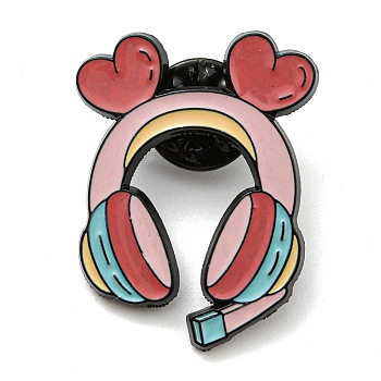 Headphone Enamel Pin, Electrophoresis Black Zinc Alloy Brooch for Backpack Clothes, Colorful, 31.5x24x1.5mm