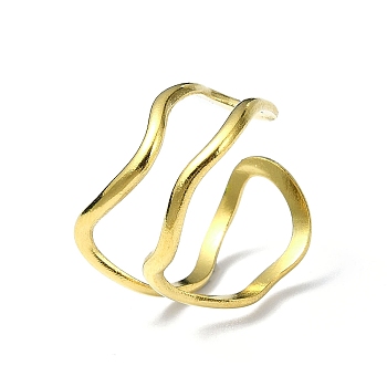 Ion Plating(IP) 304 Stainless Steel Open Cuff Ring, Twist Wave, Real 18K Gold Plated, Inner Diameter: 19mm