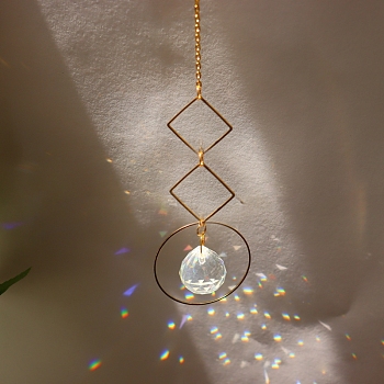 Quartz Crystal Big Pendant Decorations, Hanging Sun Catchers, Rhombus, Clear, 335mm, Hole: 11mm