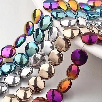 Electroplate Non-magnetic Synthetic Hematite Bead Strands, Flat Round, Mixed Color, 10x3mm, Hole: 1mm, about 40pcs/strand, 15.7 inch