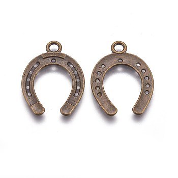 Tibetan Style Alloy Horseshoe Pendants, Cadmium Free & Lead Free & Nickel Free, Antique Bronze, 30x22x2mm, Hole: 2mm
