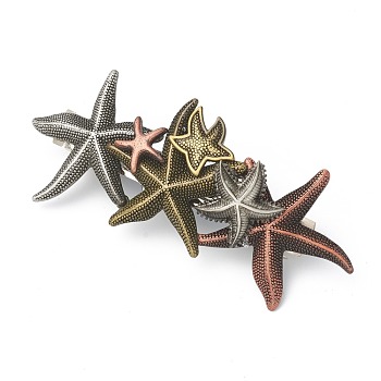 Punk Vintage Hair Accessories, Tibetan Style Alloy Hair Barrette, Starfish, Mixed Color, 100x42x18mm