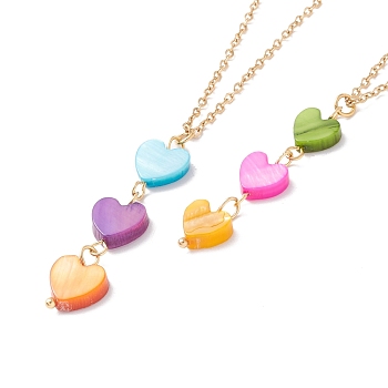 Natural Shell Heart Pendant Necklace with 304 Stainless Steel Chains for Women, Golden, Colorful, 17.76~17.91 inch(45.1~45.5cm)