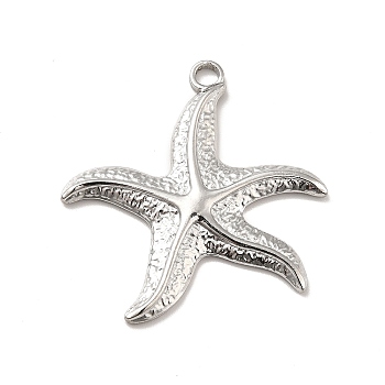 304 Stainless Steel Pendants, Starfish Charms, Stainless Steel Color, 37x35x3mm, Hole: 3mm
