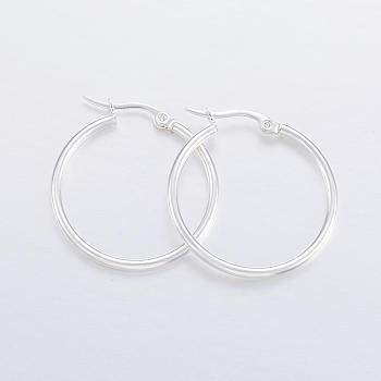 304 Stainless Steel Hoop Earrings, Hypoallergenic Earrings, Silver, 31x30x2mm, 12 Gauge, Pin: 1x0.8mm
