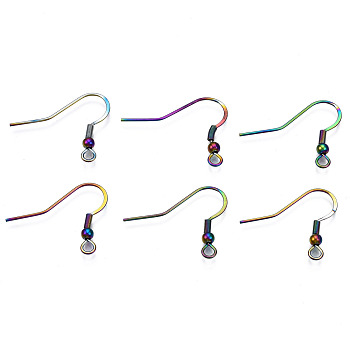 Ion Plating(IP) 304 Stainless Steel French Earring Hooks, Flat Earring Hooks, Ear Wire, with Beads and Horizontal Loop, Rainbow Color, 19x22mm, Hole: 2mm, 22 Gauge, Pin: 0.6mm, bead: 3mm