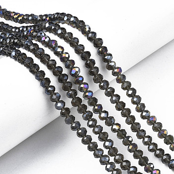 Electroplate Glass Beads Strands, AB Color Plated, Faceted, Rondelle, Gray, 6x5mm, Hole: 1mm, about 83~85pcs/strand, 38~39cm