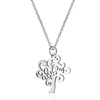 201 Stainless Steel Pendants Necklaces, with Cable Chains, Tree of Life, Stainless Steel Color, 16.3 inch(40cm), 1mm