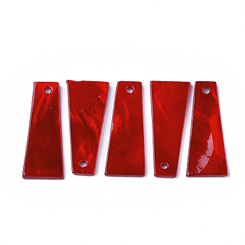 Freshwater Shell Pendants, Spray Painted, Trapezoid, Red, 31x12~13x1.5~2mm, Hole: 1.8mm