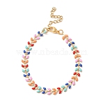 Enamel Ear of Wheat Link Chains Bracelet, PVD Vacuum Plating 304 Stainless Steel Jewelry for Women, Long-Lasting Plated, Golden, 6-7/8 inch(17.6cm)(BJEW-H585-01G)