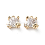 Brass Micro Pave Clear Cubic Zirconia Charms, Square with Flower Charms, Real 18K Gold Plated, 9x8x5mm, Hole: 1mm(KK-P355-09G)