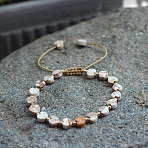 Bohemian Dyed Natural Imperial Jasper Heart Bead Braided Bead Bracelets for Women, with Brass Beads and Wax Cord, White, 5.91~9.84 inch(15~25cm)(FS-WG782CA-01)