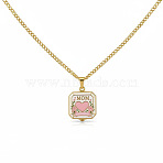 Mother's Day Brass Enamel Pink Heart Mom Openable Square Locket Pendant Necklaces for Women, Real 18K Gold Plated, 17.72 inch(45cm)(WGB75E5-01)
