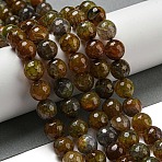 Faceted Natural Dragon Veins Agate Beads Strands, Round, Dyed & Heated, Coconut Brown, 12mm, Hole: 1.6mm, about 31pcs/strand, 14.76''(37.5cm)(G-F447-12mm-L09)