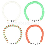 4Pcs Handmade Polymer Clay Heishi Bead Stretch Bracelet Sets, Acrylic Word Beaded Bracelets, Mixed Color, Inner Diameter: 2-1/8 inch(5.5cm)(BJEW-FS00030)