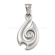 316 Surgical Stainless Steel Pendants, Fishhook Charm, Antique Silver, 34.3x19x2.8mm, Hole: 7.5x4.7mm(STAS-E212-154AS)