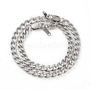 Couple Bracelets Sets, 304 Stainless Steel Cuban Chain Bracelets, with Lobster Claw Clasps, Stainless Steel Color, 7-3/4 inch(19.7cm) and 8-3/4 inch(22.3cm), 2pcs/set(BJEW-JB05789)