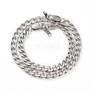 Tarnish Resistant Couple Bracelets Sets, 304 Stainless Steel Cuban Chain Bracelets, with Lobster Claw Clasps, Stainless Steel Color, 7-3/4 inch(19.7cm) and 8-3/4 inch(22.3cm), 2pcs/set(BJEW-JB05789)