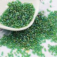 Transparent Colours Glass Seed Beads, AB Color Plated, Cylinder, Lime Green, 2x2mm, Hole: 1mm(SEED-S042-14B-01)