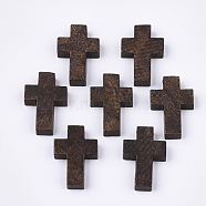 Wooden Pendants, Dyed, Cross, Coconut Brown, 21~22x14~15x4~5mm, Hole: 1.8mm(WOOD-S050-17B)